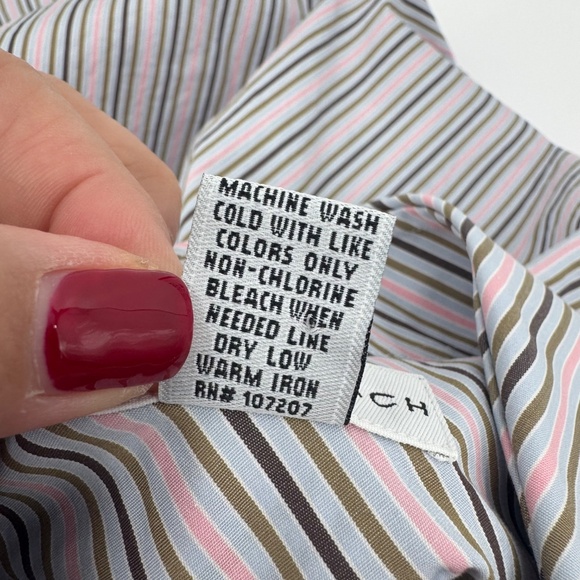 Bachrach Shirt Men Large Pink Multicolor Stripes Long Sleeve Button Up Office - Picture 8 of 11